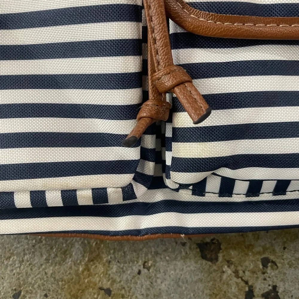 Lily Bloom Navy & White Striped Backpack with Front Pockets & Lime Green Inside - Picture 3 of 11